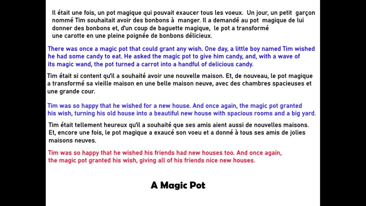 learning French for beginners, A magic pot children's story in ftench 
