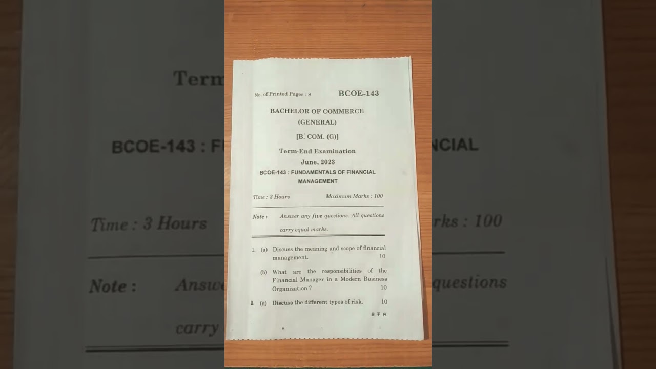 IGNOU BCOMG BCOE143 FUNDAMENTALS OF FINANCIAL MANAGEMENT JUNE 2023 TEE🙏👍