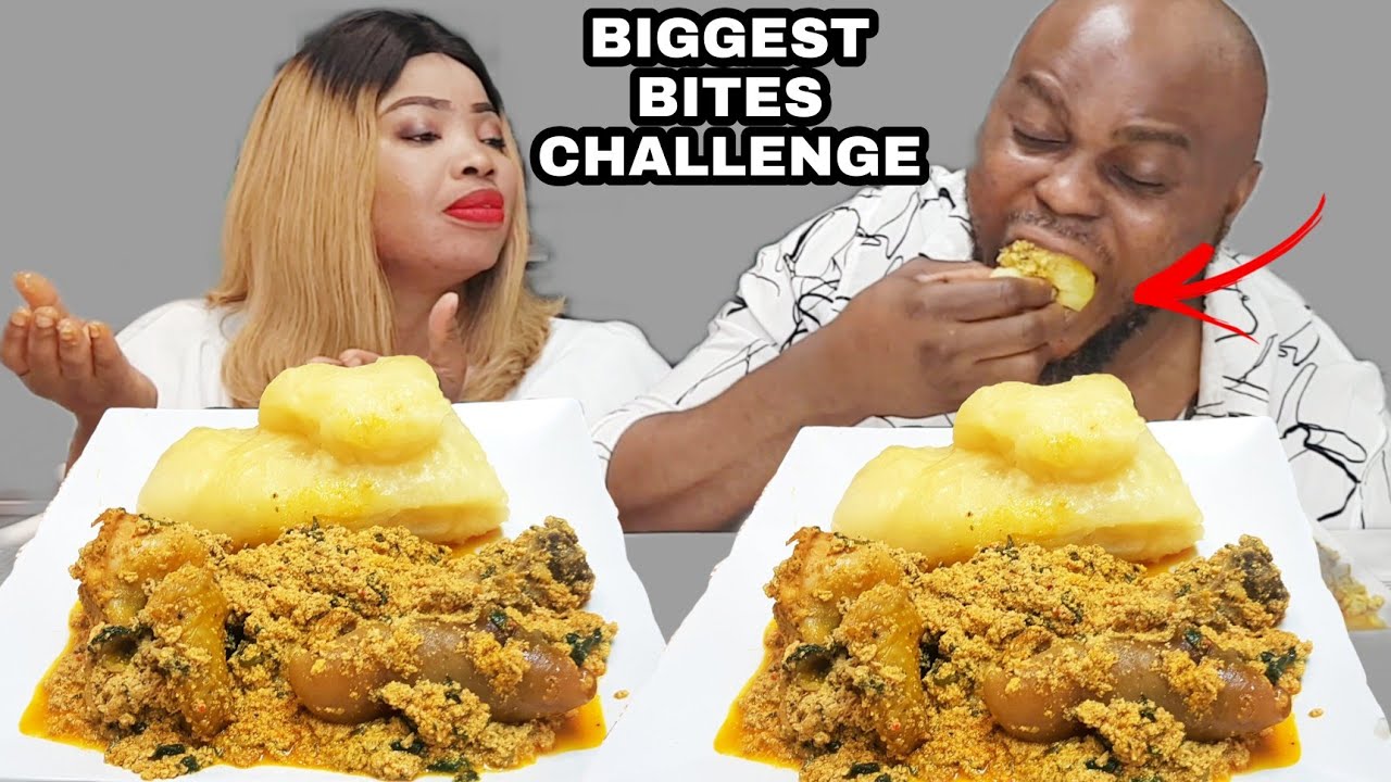THE BIGGEST BITES CHALLENGE | DELICIOUS ASSORTED EGUSI SOUP WITH POUNDO | AFRICAN FOOD CHALLENGE