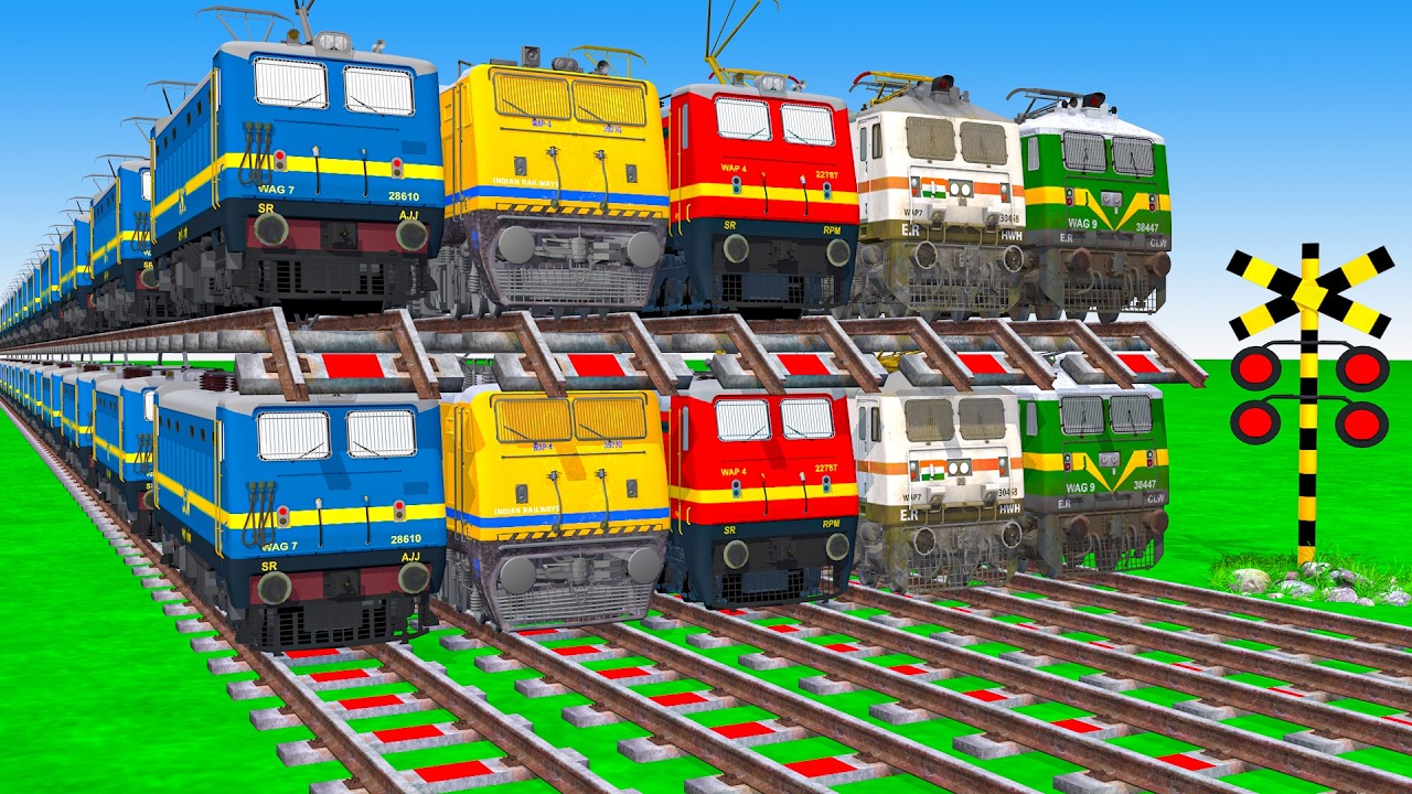 【踏切アニメ】あぶない電車【カンカン】電車 5 Train Climbing Pynamid🚦 Fumikiri 3D Train Railroad Crossing Animation