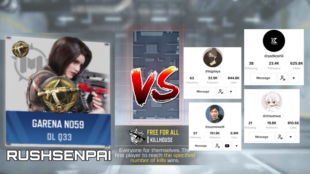 RushSenpai Vs 4 Famous Tiktoker Sniper only In Kill House....