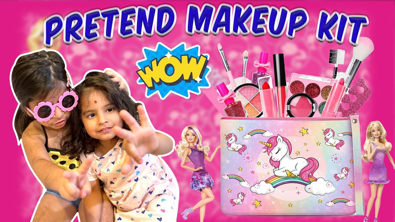 Zara & Aria Play with their Pretend Makeup Kit! Cool lipstick, blush & nail polish! Kids Toy Review!