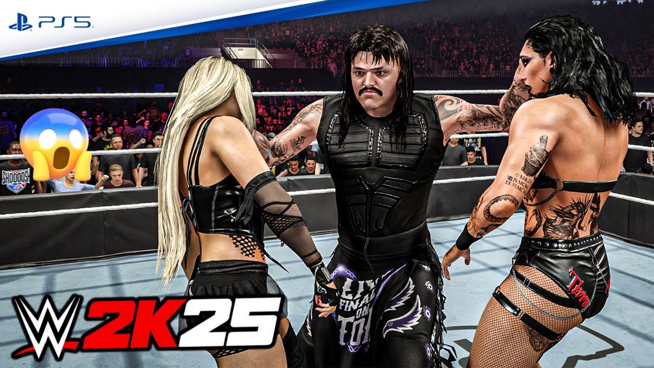 WWE 2K25 - Dominik Mysterio Vs. Rhea Ripley & Liv Morgan - One on Two Intergender Match