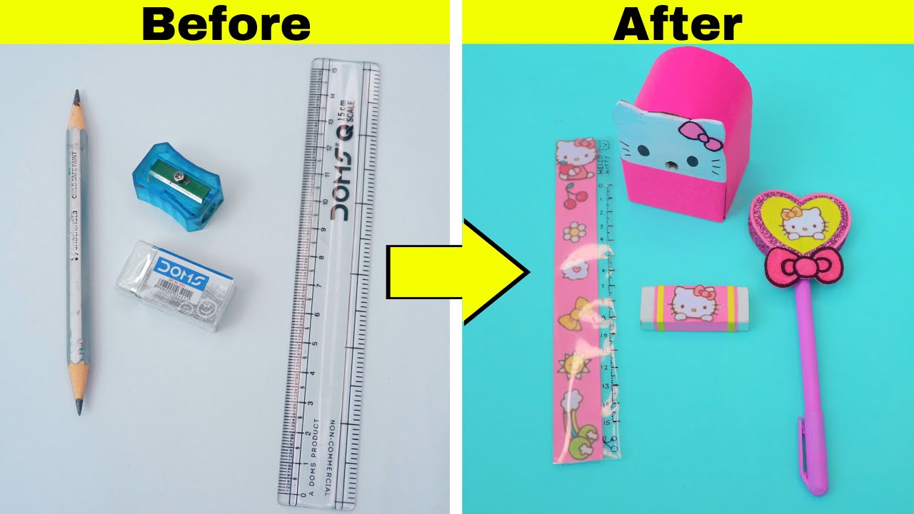 Школьные принадлежности Hello Kitty своими руками || Сделайте точилку для карандашей, ластик и ве...