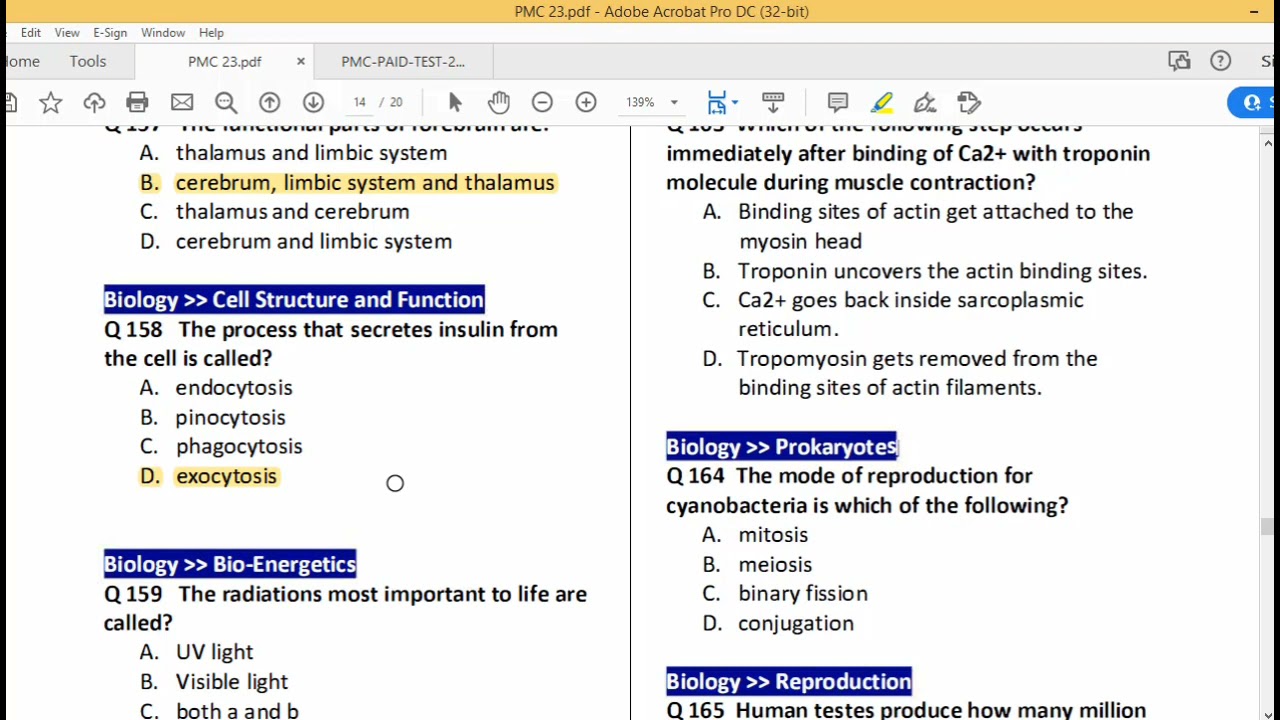 PMC Paid test_23 || MDCAT PMC || Biology MCQS Solved