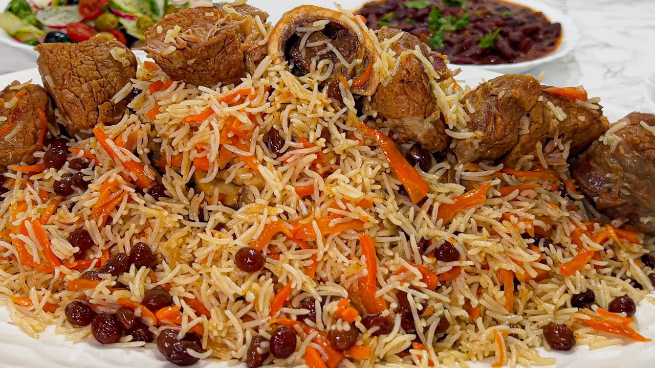 Рецепт афганского сладкого пикантного риса 😋 قابلی پلو  ازبکی با روغن کنجد مزه دار
