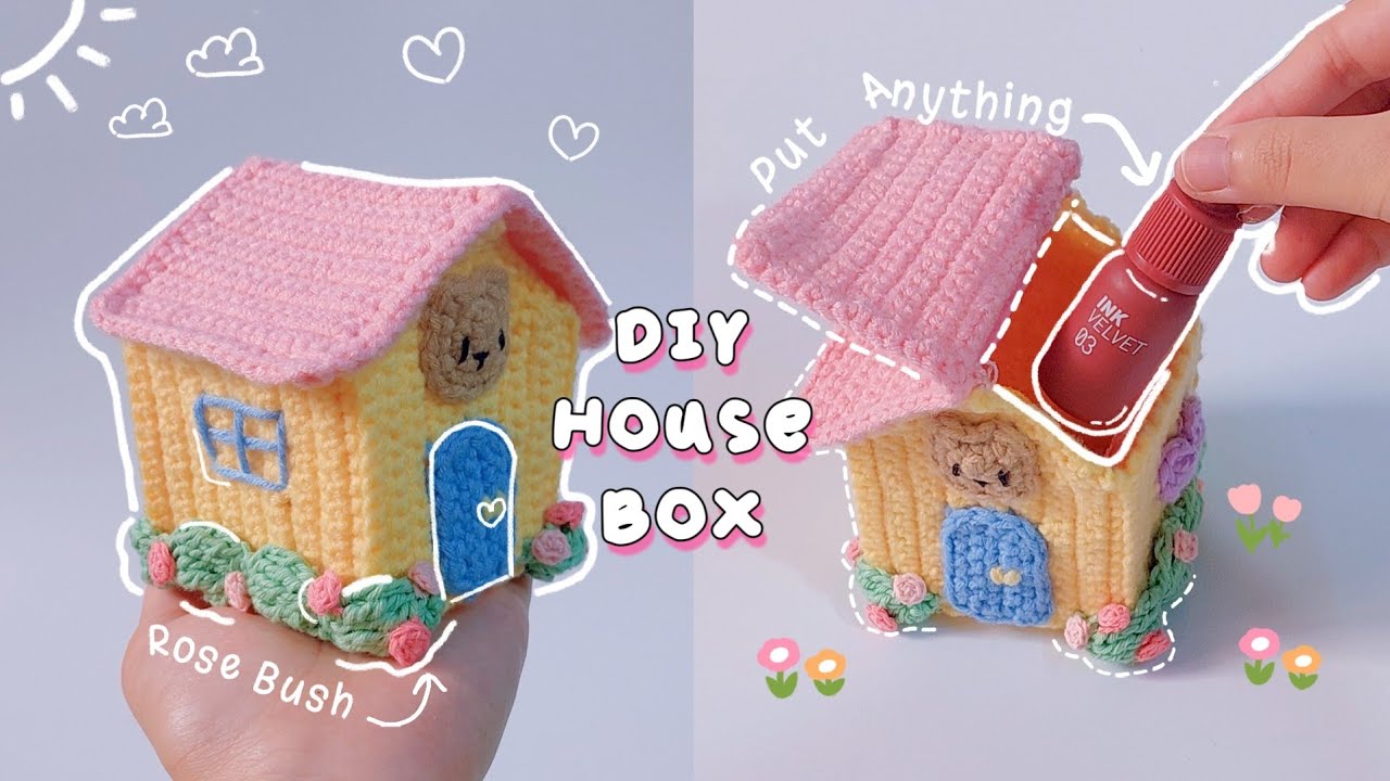 ♡ Crochet House-shaped Box Tutorial | It can store small things & hold earrings ♡