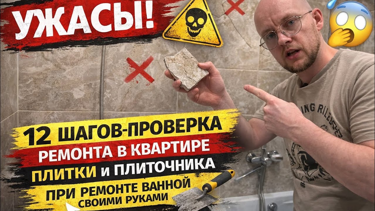 УЖАСЫ! 12 ШАГОВ-ПРОВЕРКА РЕМОНТА В КВАРТИРЕ, ПЛИТКИ И ПЛИТОЧНИКА ПРИ РЕМОНТЕ ВАННОЙ СВОИМИ РУКАМИ
