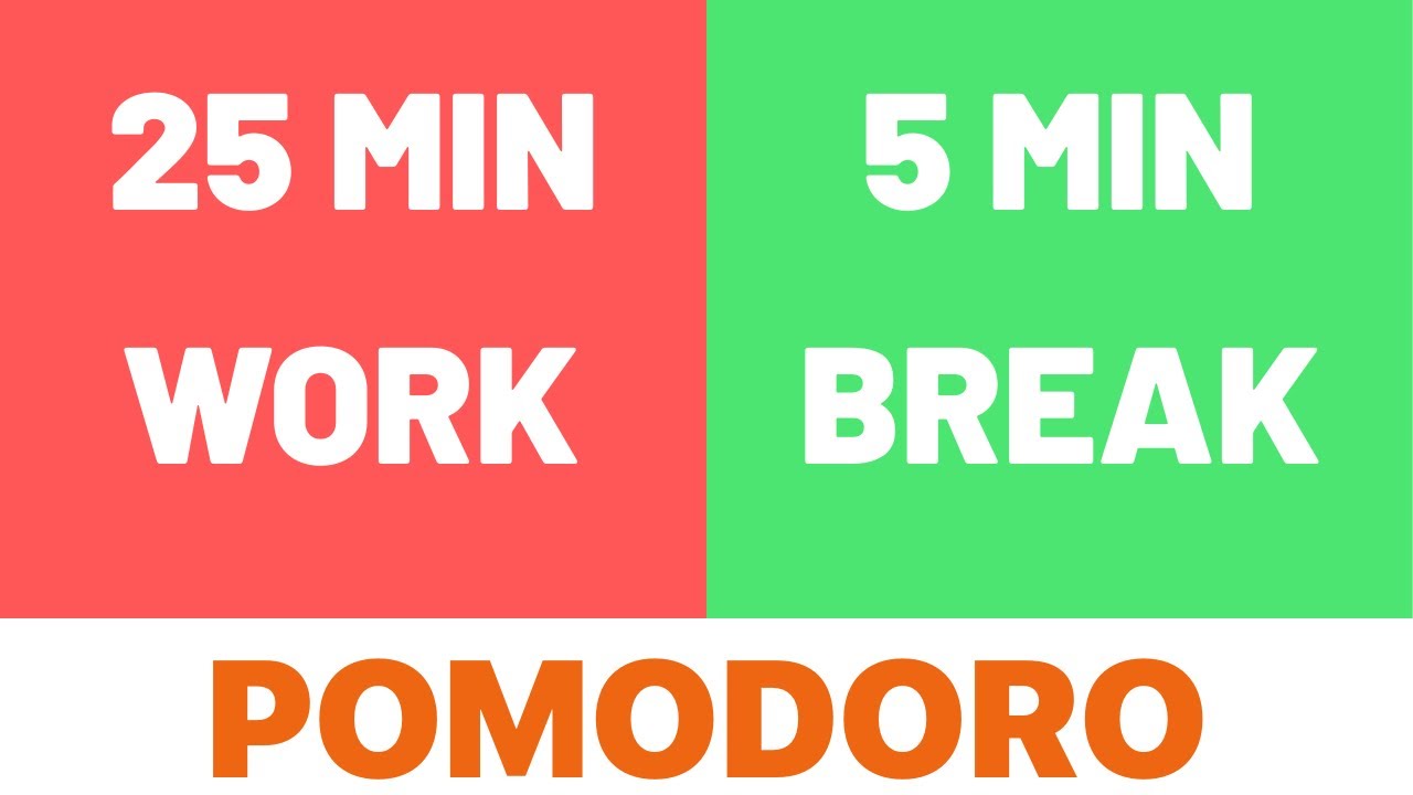 Pomodoro Study Timer for 25 Minutes Work and 5 Minutes Break (No Music)