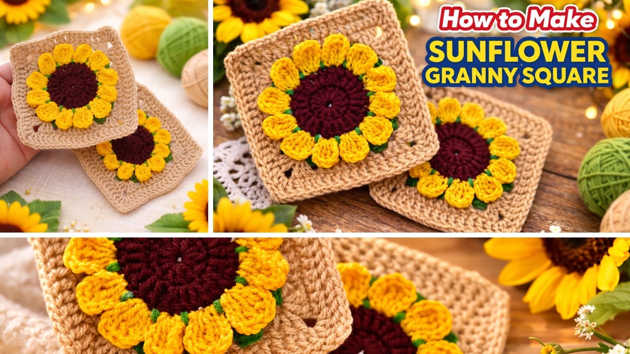 How to Crochet a Sunflower Granny Square 🌻 Easy Step-by-Step Tutorial for Beginners