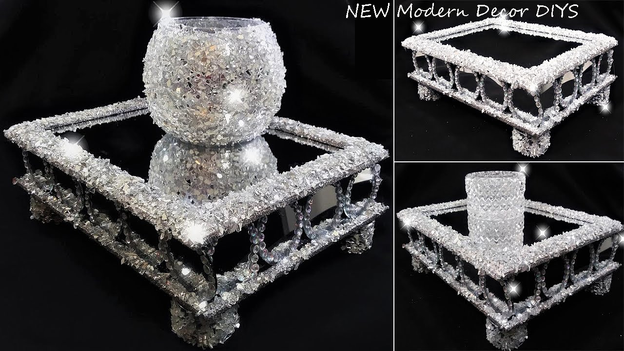 DIY Crushed Glass Mirror Tray DIY Dollar Tree Tray