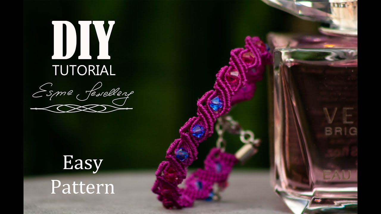 Makramowa bransoletka z kryształkami tutorial / Prosta makrama / Macrame braceler with crystals DIY