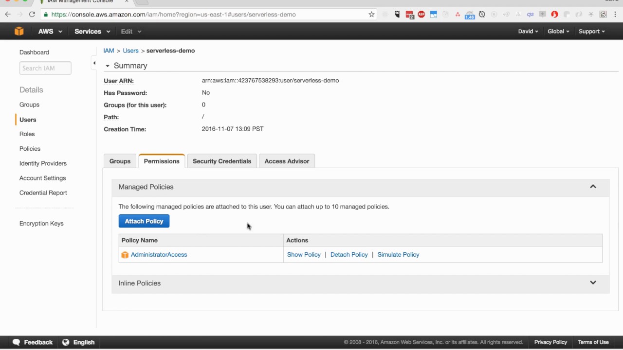 AWS credential setup for Serverless