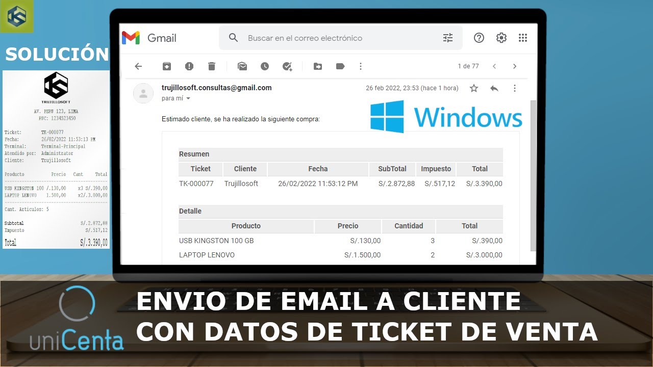 Unicenta oPOS: Envio de Email | Datos de Ticket de Venta