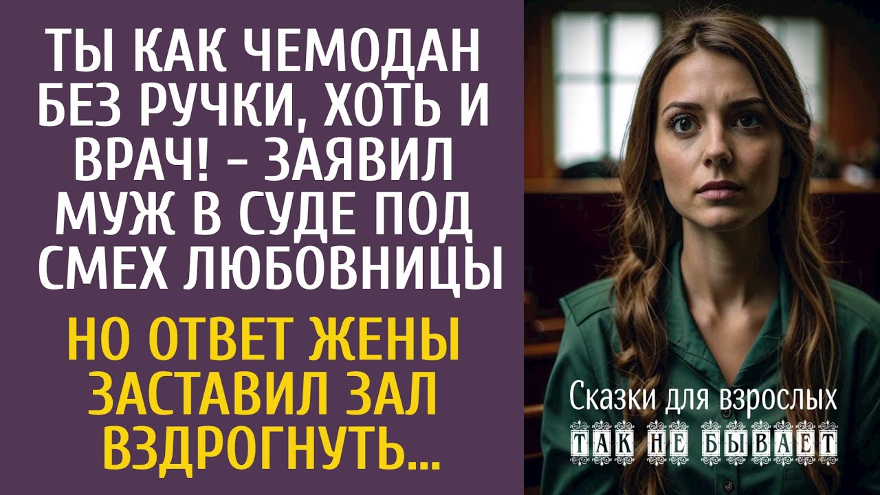 Ты как чемодан без ручки, хоть и врач! - заявил муж в суде… Но ответ жены заставил зал вздрогнуть…