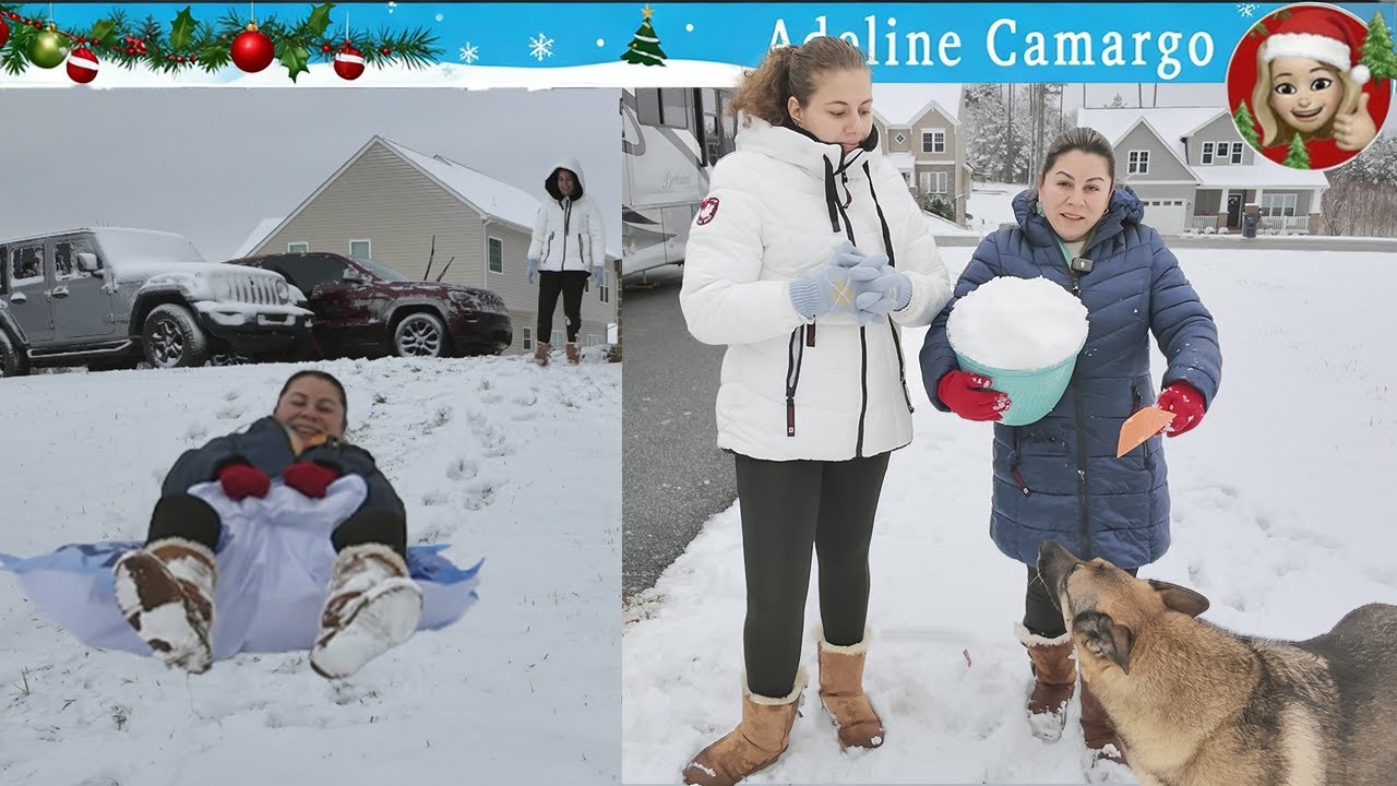 E nevou… Dia de diversão! Escorrega na neve e até boneco gigante 
