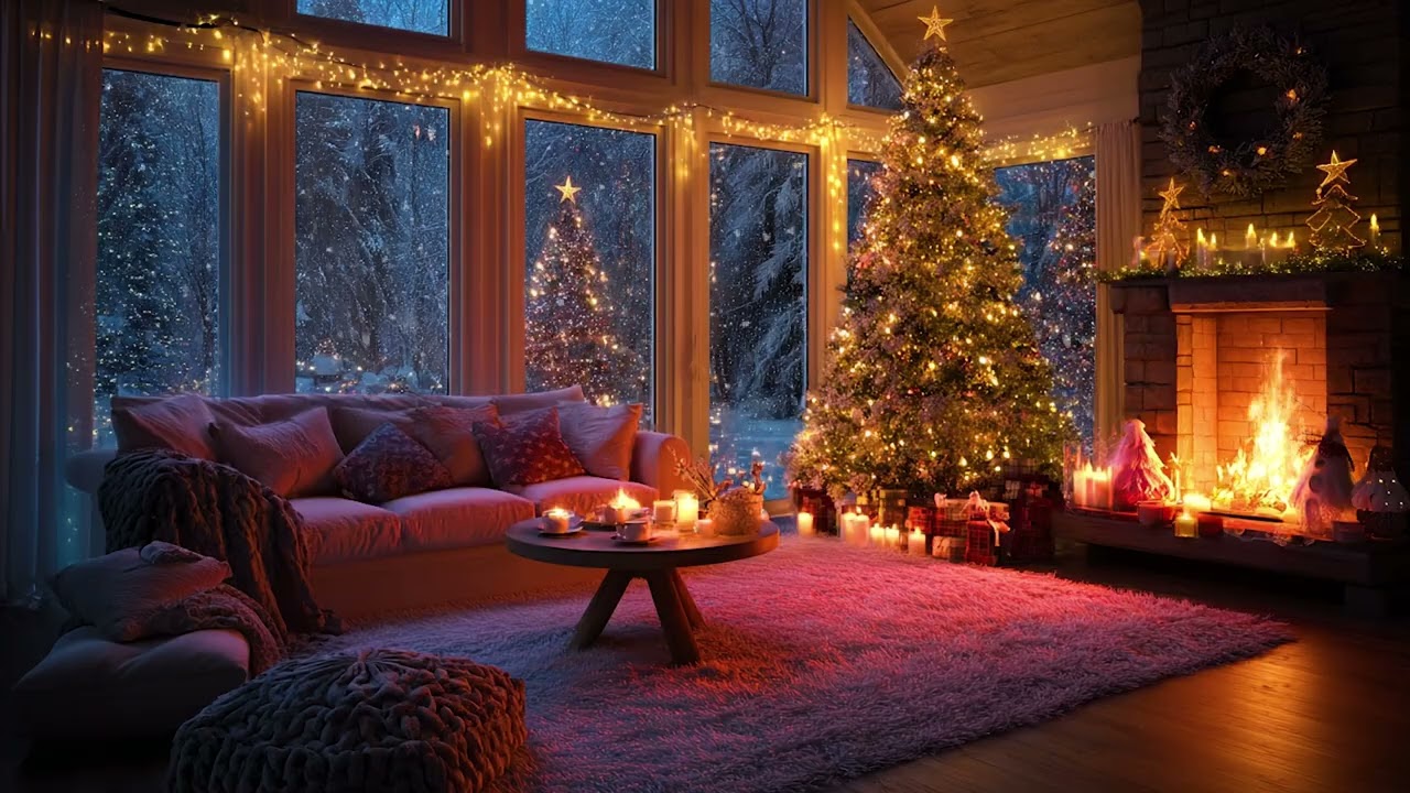 Warm Winter Living Room with Soft Piano Melodies and Fireplace Sounds for Calm Sleep & Relaxation