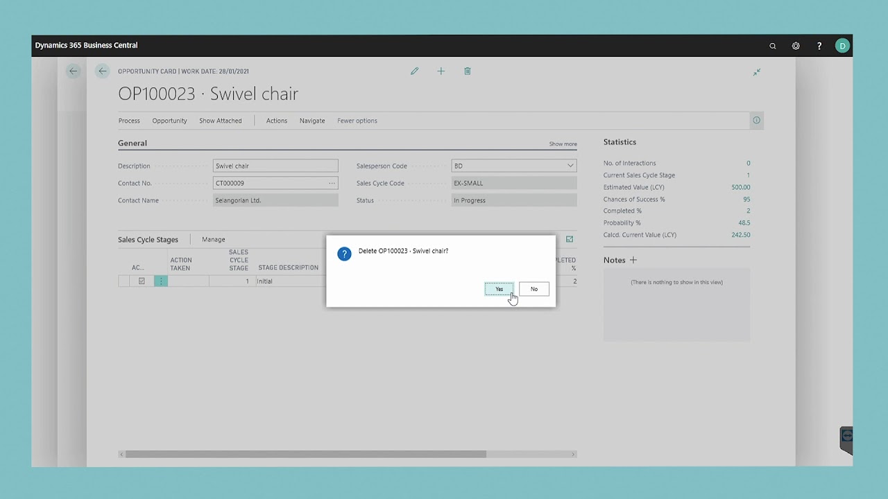 Processing Sales Opportunities in Dynamics 365 Business Central