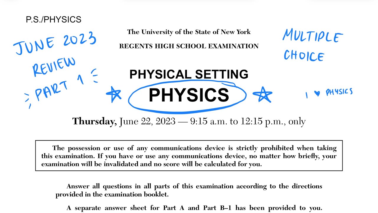 2023 Physics Regents Review Part 1 (Multiple Choice Questions 1-50)