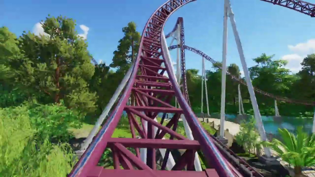 Plospaland Ride to Happiness pov fount bomber backwards day time on planet coaster 2