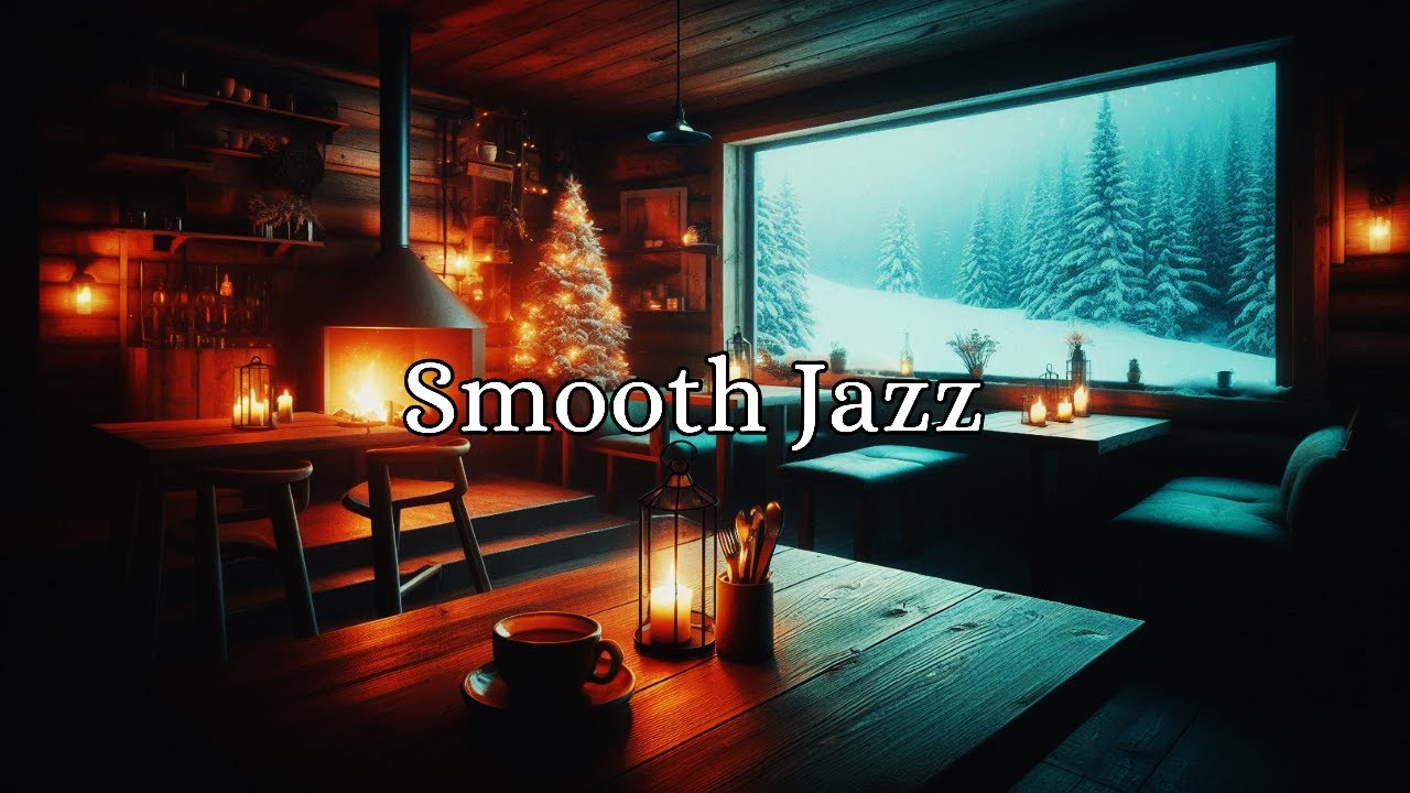 Smooth Jazz Under Falling Snow ❄️  Late Night Cozy Room Ambience