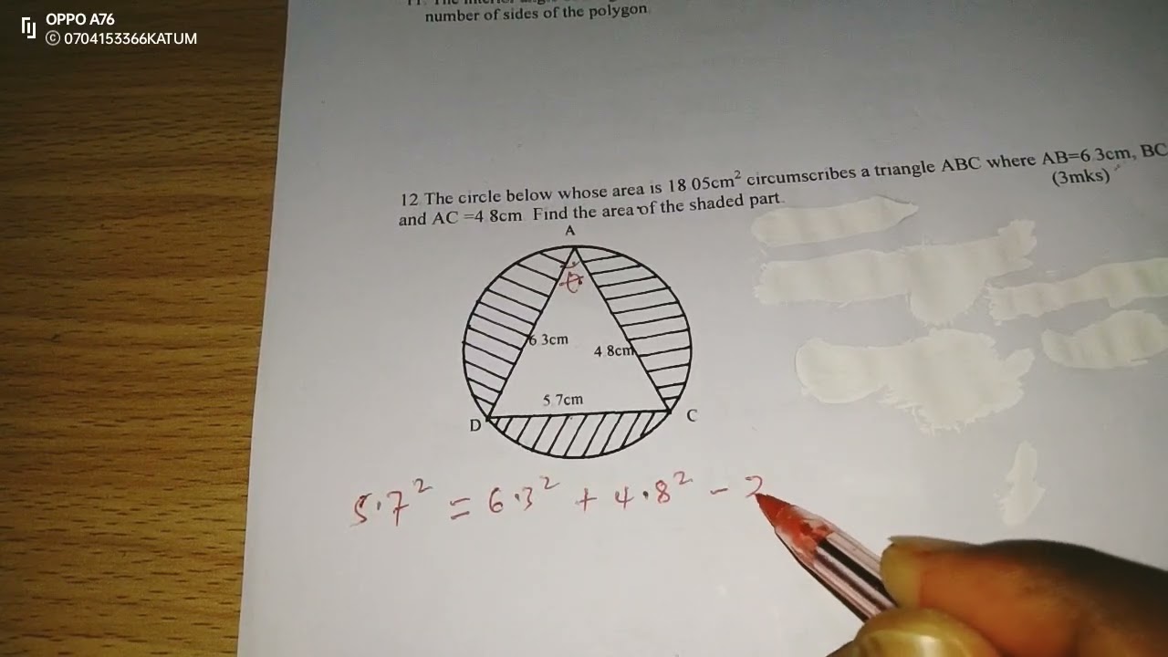 COSINE RULE, AREA OF TRIANGLE AND AREA OF CIRCLES.