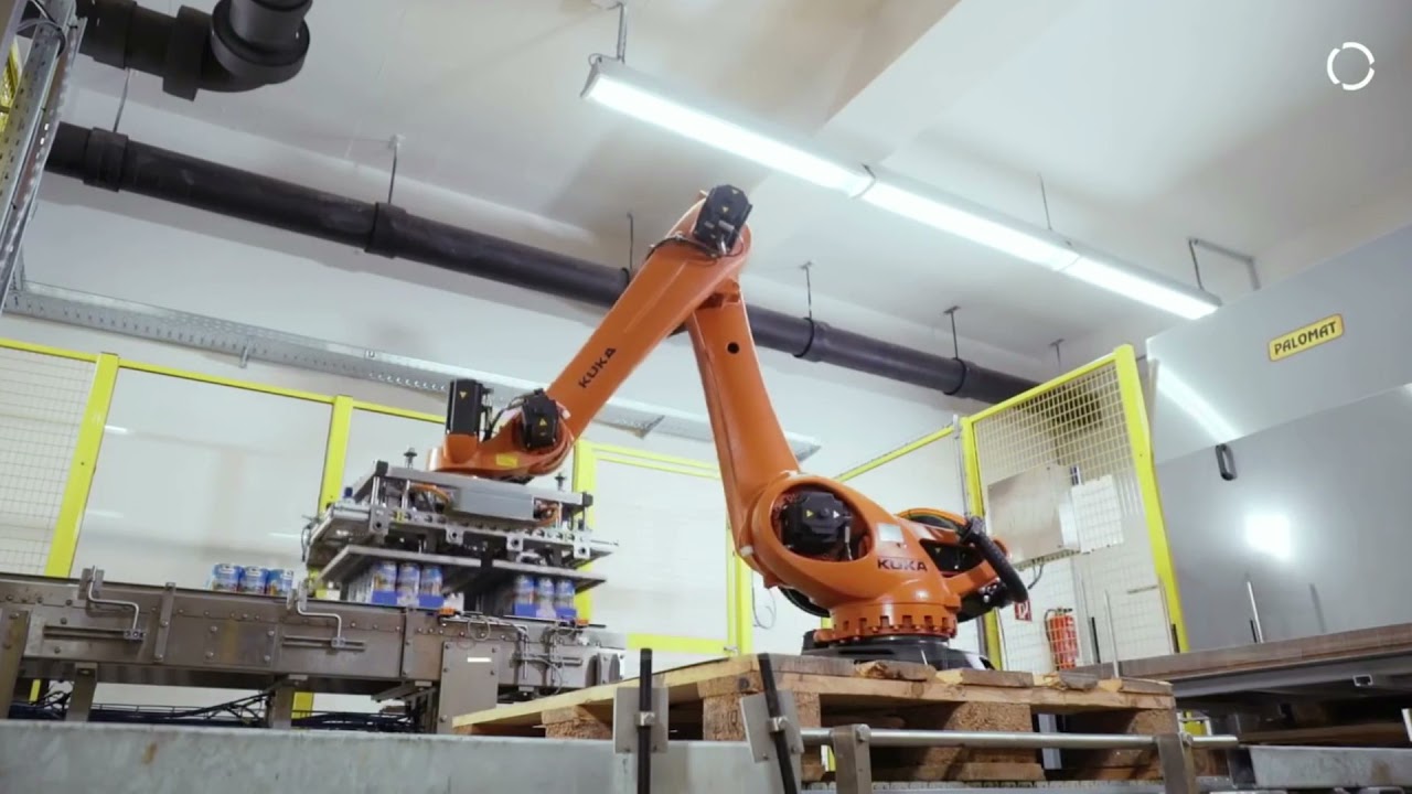 Tareas de paletizado y despaletizado con robot industrial #KUKA.