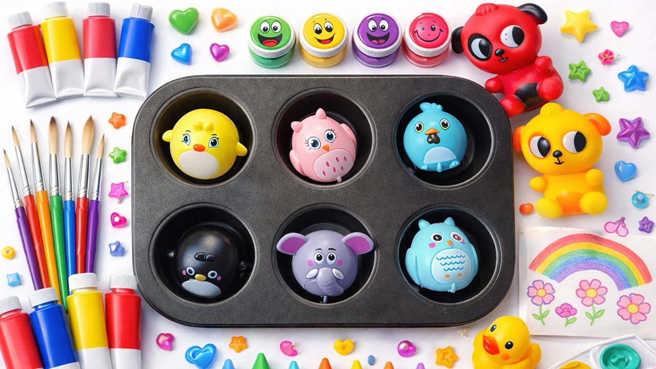 8 minutes Relaxing No Talking ASMR | Color Mixing with 3D Animals 🧸