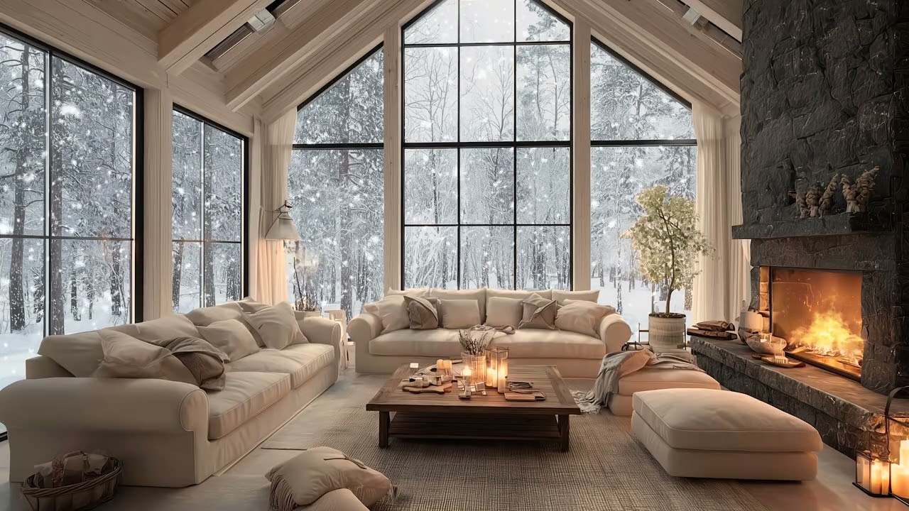 Peaceful Winter Fireplace 🔥 Quiet Snow ❄️ Relaxing Piano 🎹 | Study & Sleep