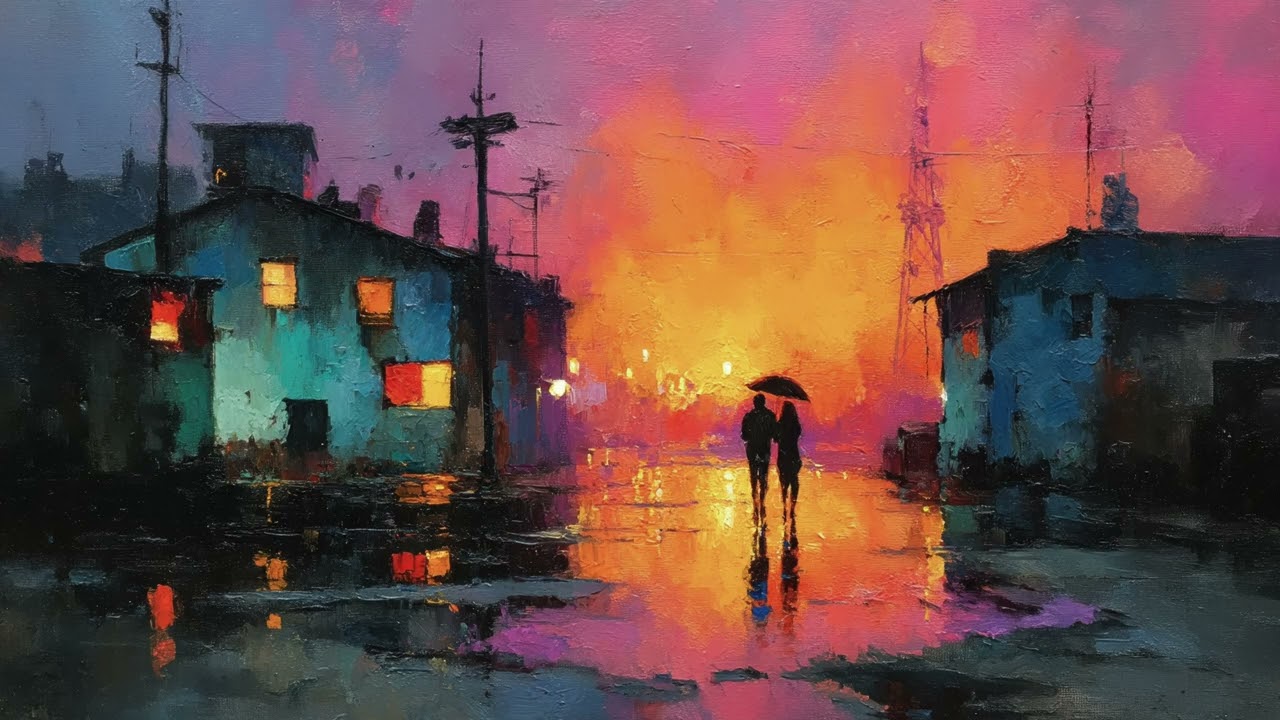 Romantic Rainy City Sunset | 1 Hour 4K Oil Painting TV Wallpaper