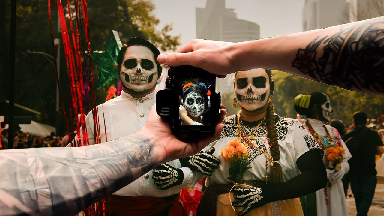 POV shooting Day of the Dead Parade in Mexico City 2024