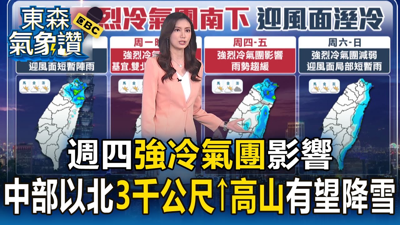 週四強冷氣團影響 中部以北3000公尺↑高山有望降雪【東森氣象讚】