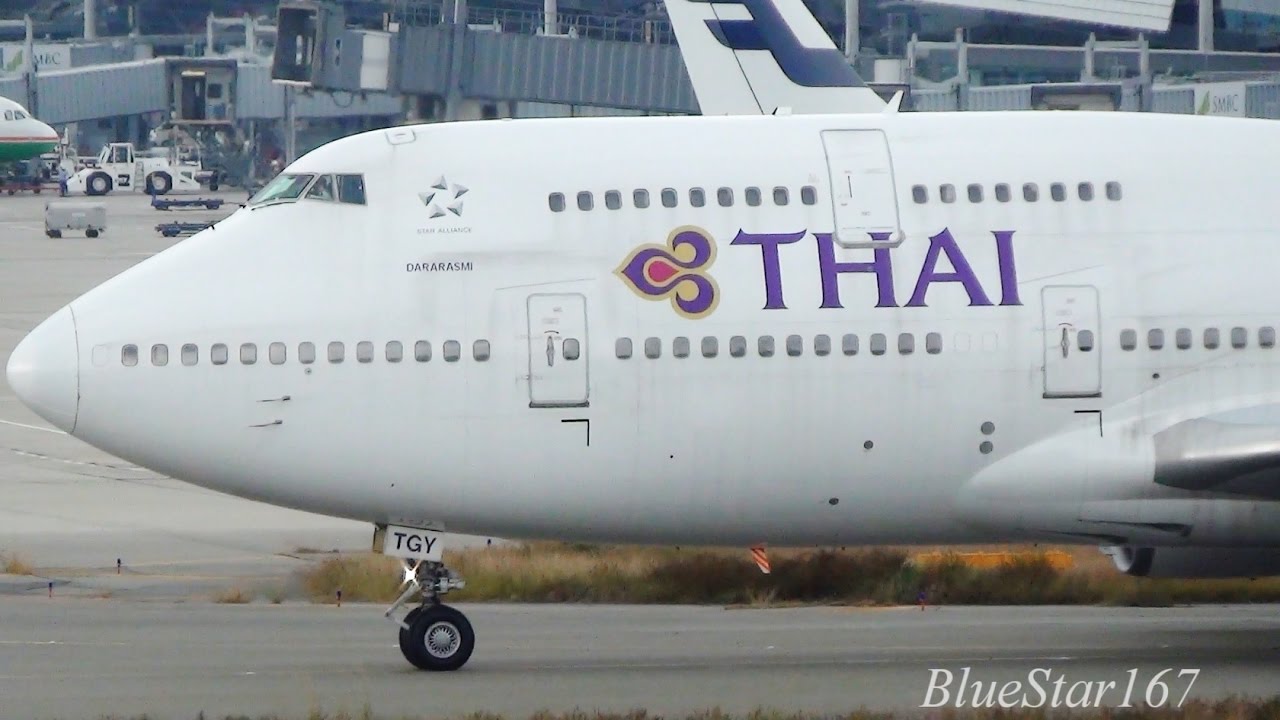 Thai Airways International Boeing 747-400 (HS-TGY) takeoff from KIX/RJBB (Osaka - Kansai) RWY 24L