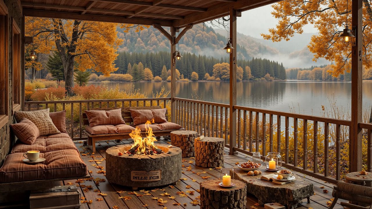 Lakeside Fall Jazz | Charming Porch at Cozy Morning Autumn For Peaceful Mind and Relaxation
