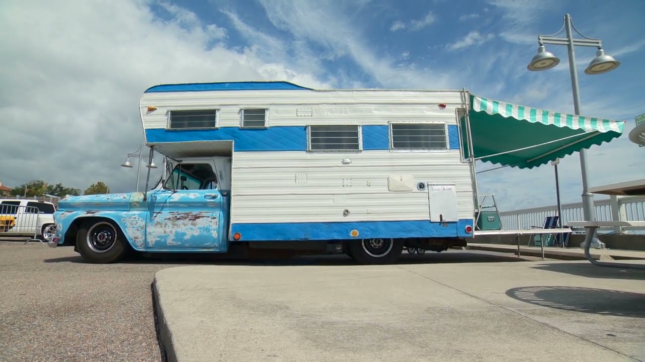 Vintage camper truck with huge back patio!