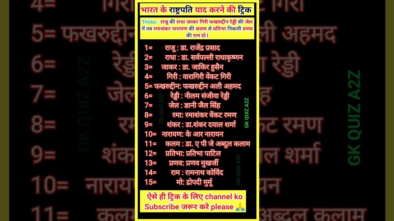 भारत के राष्ट्रपति याद करने की धांसू ट्रिक l🤷 #gkquiz #gk #president #shorts #short