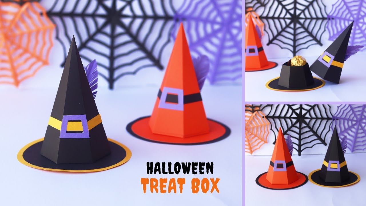 DIY Halloween Witch Hat Treat Box | Paper Halloween Trick or Treat Box Decoration | Halloween Crafts