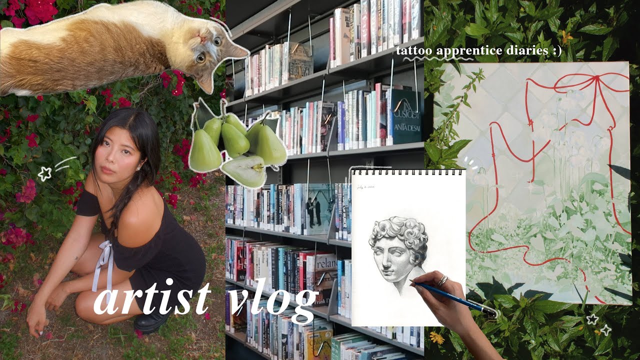 a week in the life of a tattoo apprentice 🌷 graphite drawings, library trips, & painting ˚ ༘ ⋆｡