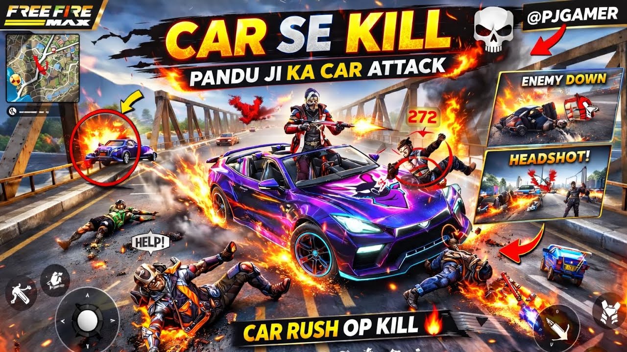 CAR SE KILL 🤯💀 ll PANDU JI KA CAR ATTACK ll FREE FIRE 🔥 ll