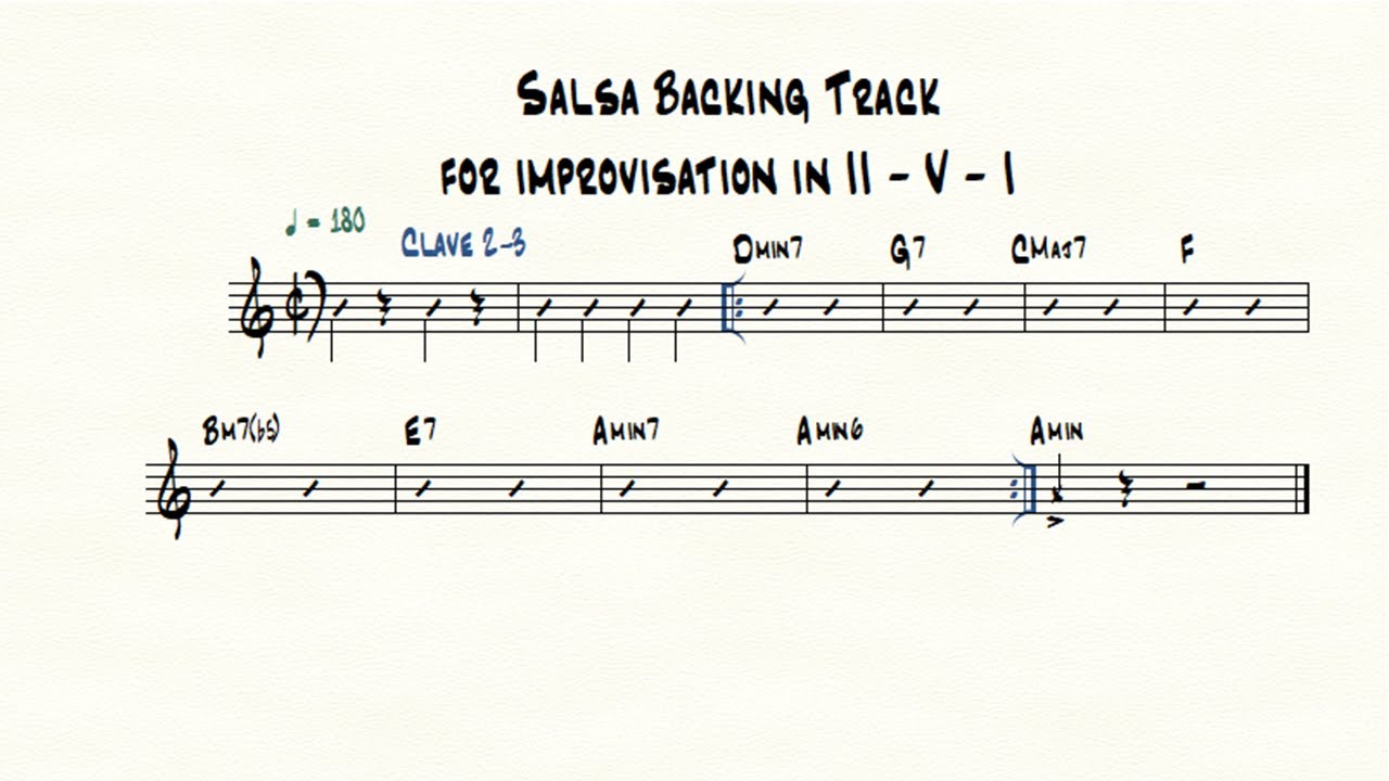 Salsa Backing Track for improvisation. Chord: Dm7 /G7 / C / F / Bm7b5 / E7 / Am