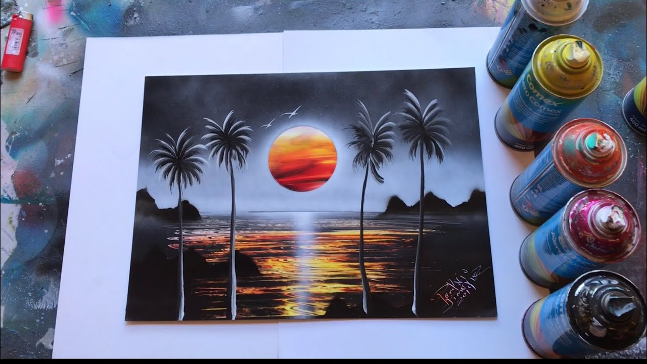 SUNSET BLACK AND WHITE SPRAY PAINT BEGINNERS
