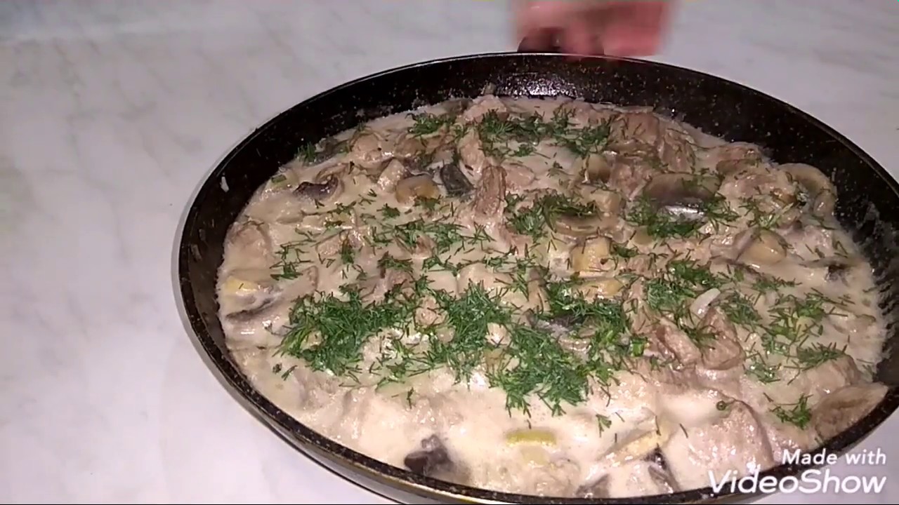 Мясо с грибами жареное,сытно и вкусно!