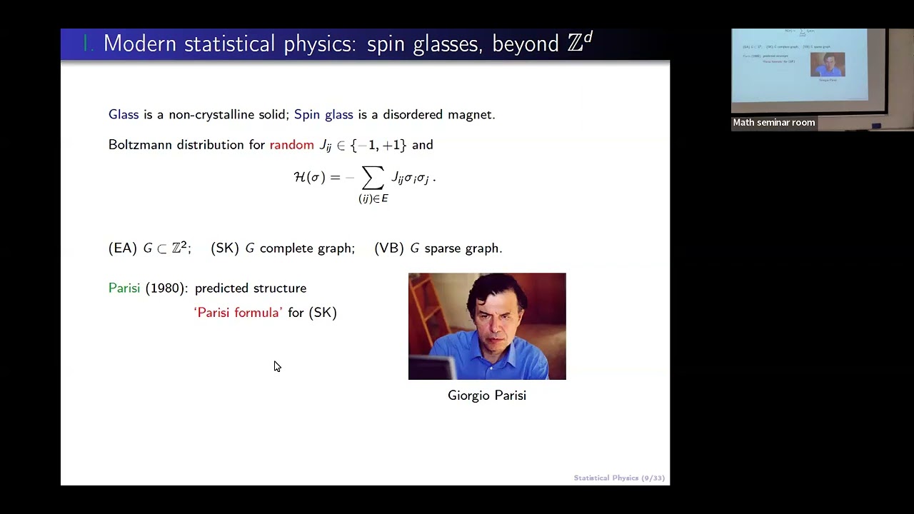 Random graphs, statistical physics and complexity, Amir Dembo (Stanford)