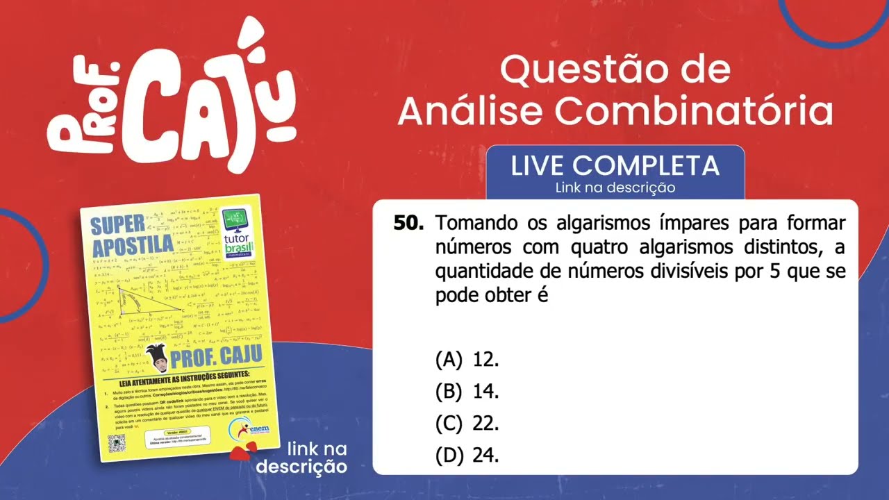 [UFRGS 2018] 50 📘 PROBABILIDADE Tomando os algarismos ímpares para formar números com quatro