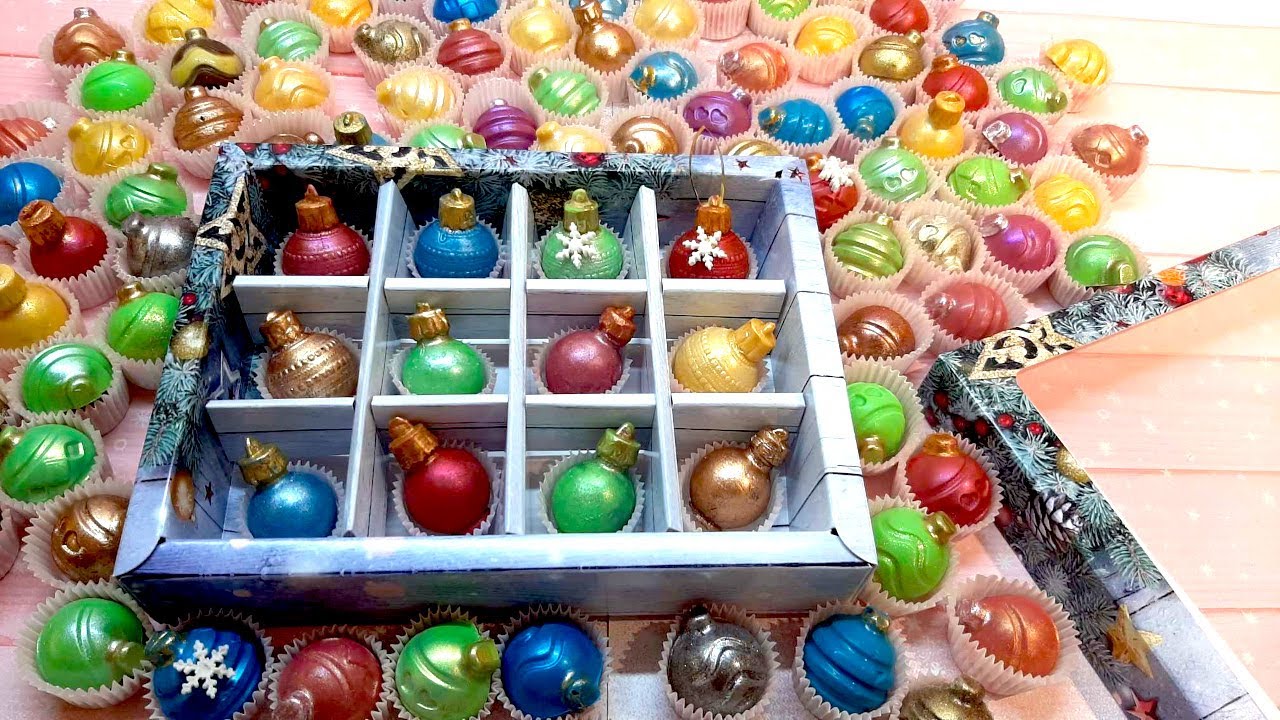 ШОКОЛАДНЫЕ НОВОГОДНИЕ ЕЛОЧНЫЕ ШАРЫ. Крем - Ганаш из ВИНОГРАДА.🎄 Начинка для конфет. ChristmasBalls ☃