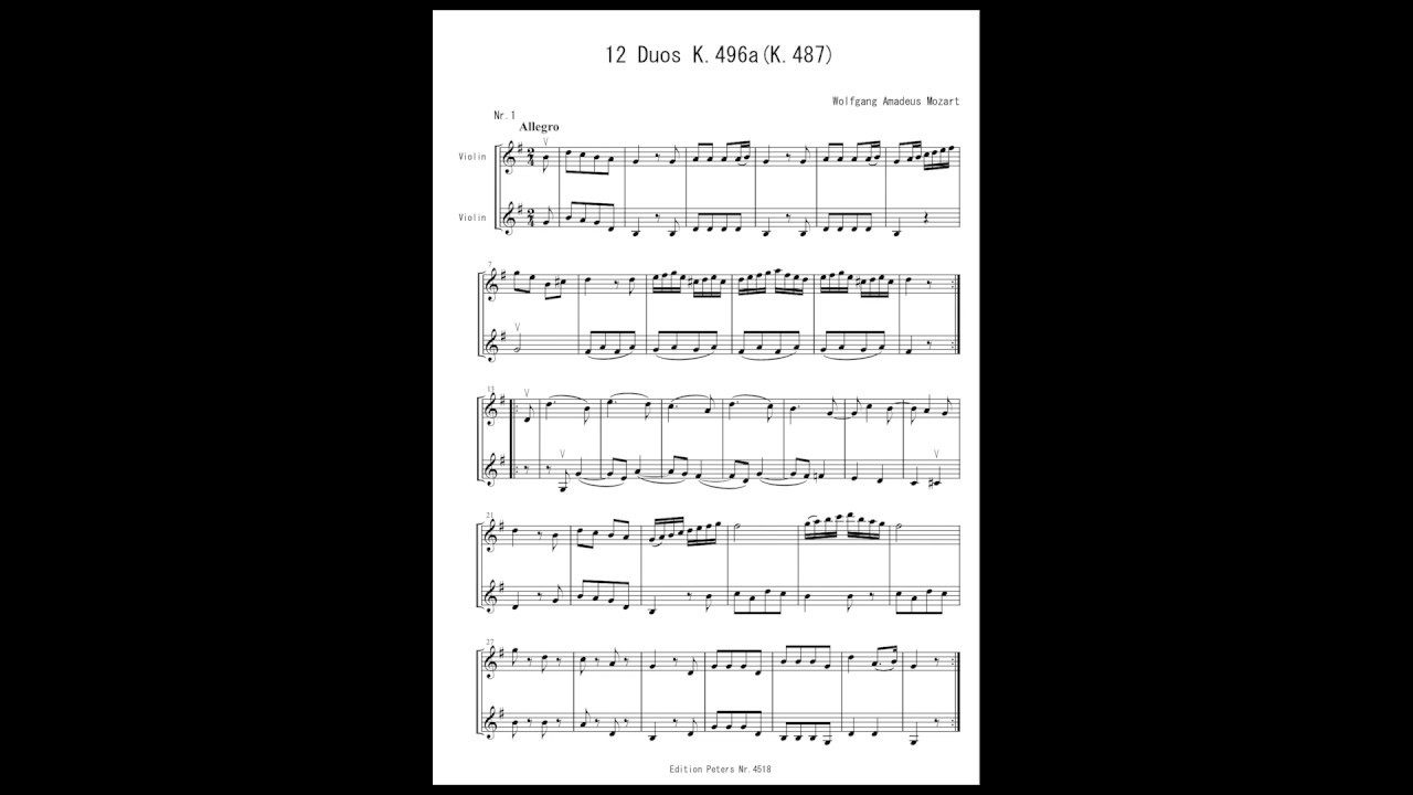 Mozart - 12 Horn Duos for 2 Violins K. 487