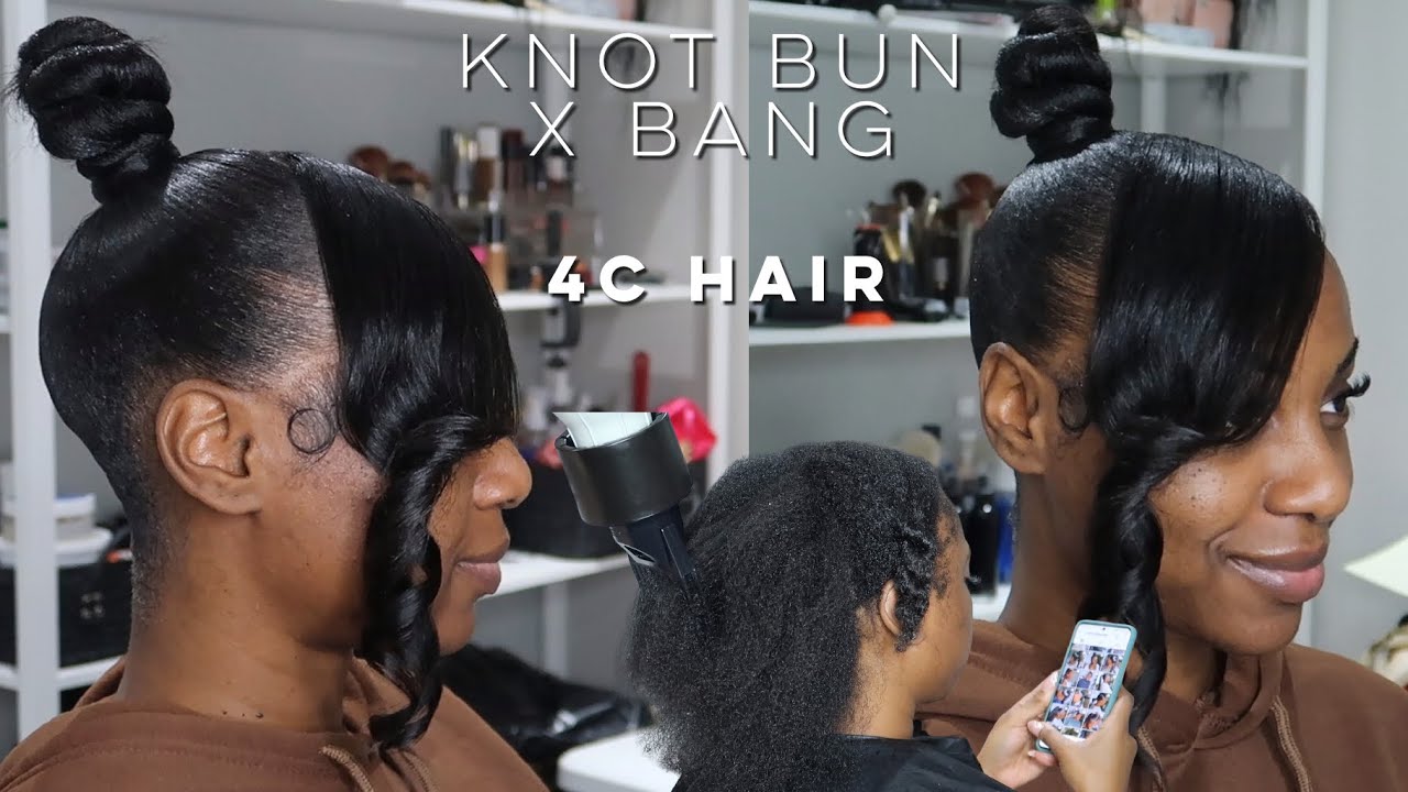 How To: Top Knot Bun with Side Bang on 4C Natural Hair!| Super Sleek!