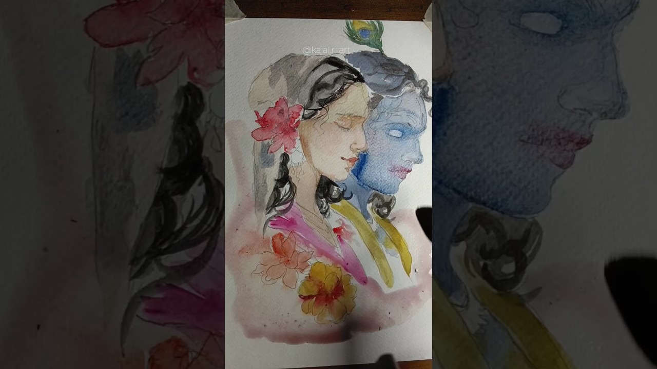 Krishna portrait| watercolor painting of krishna Radha 