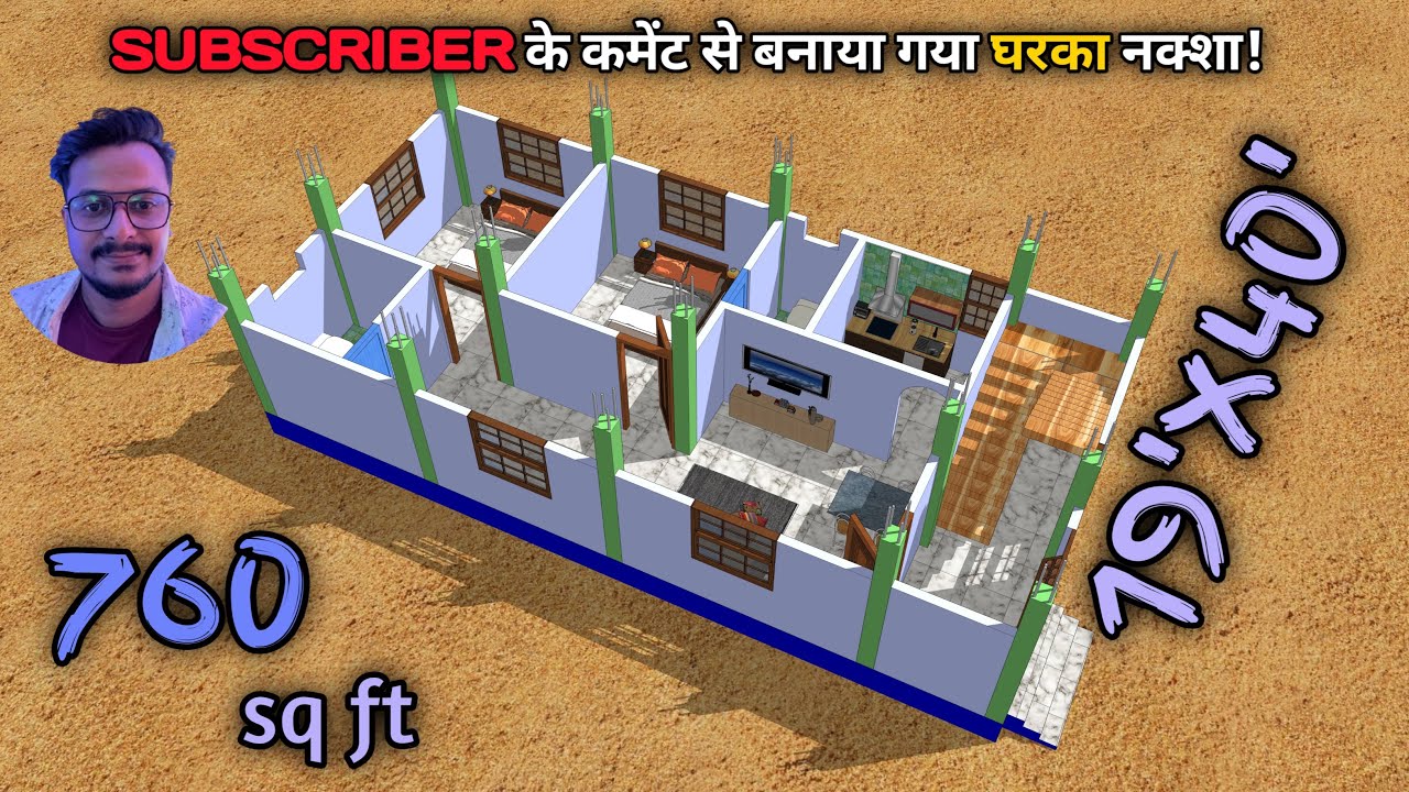 19x40 Feet South facing 2 Bedrooms Home Plan | 19*40 Home Plan | Beautiful Rental house Plan
