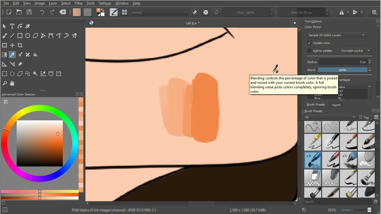 Shading: How to do older style pick and paint shading in Krita